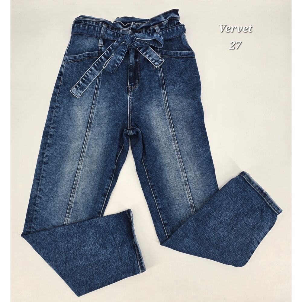 VERVET Erika High Rise Elastic Paperbag Waist Mom Jeans Tie Belt‎ Size 27
